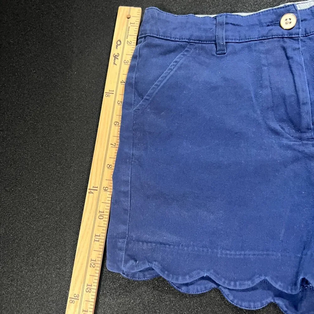 Kids Crown & Ivy Shelby Navy Blue Scallop Hem Chino Shorts Stretch L 14